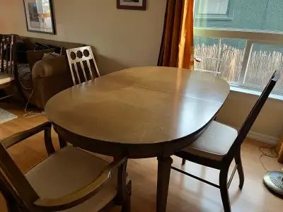 Walnut dining room table with 8 chairs., View more