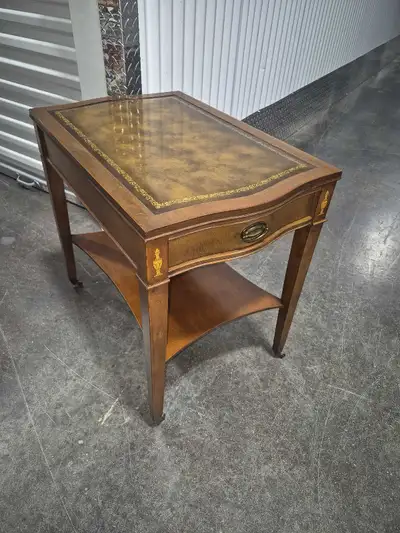 Walnut Leather Top End Table , View more