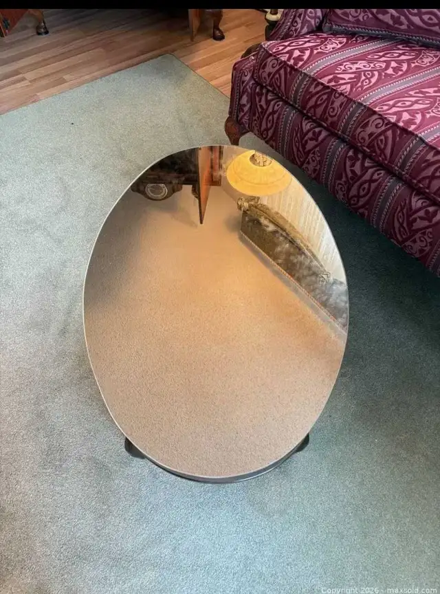 Vintage Solid Wood Oval Coffee Table with Beveled Glass Top in Other Tables in Delta/Surrey/Langley - Image 5