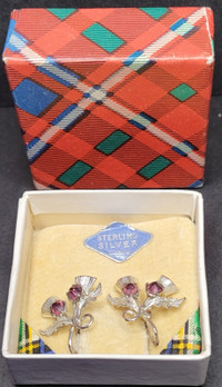 Vintage Sterling Silver Scottish Thistle Earrings Boxed