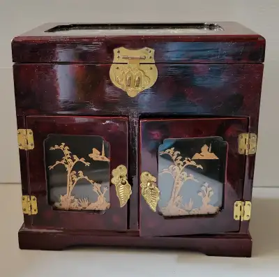 Vintage Asian Lacquer Wood Pagoda Jewelry Box, View more