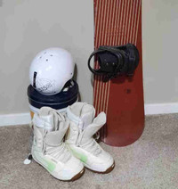 Snow board, boots and helmet 