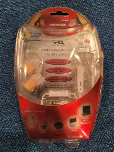 Cyber Acoustics stereo earphones, ear bud. NEW in package, View more