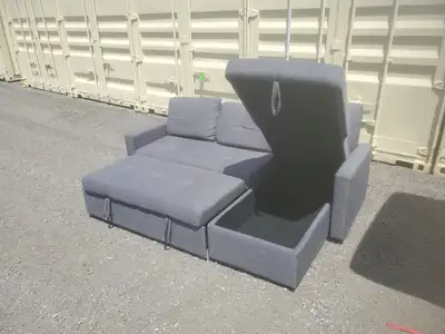 *Free Delivery* Grey Small Sleeper Sectional Couch Sofa +Storage, View more