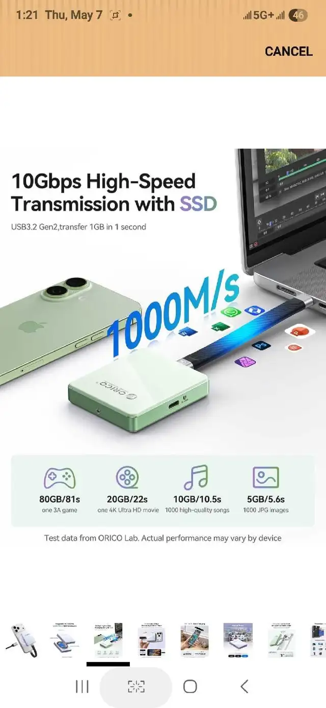 ORICO 10Gbps Magnetic M.2 NVMe SSD Enclosure with PD100W Chargi in Cables & Connectors in Markham / York Region - Image 4