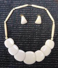 Vintage Authentic Carved Ivory Look Necklace with matching Set