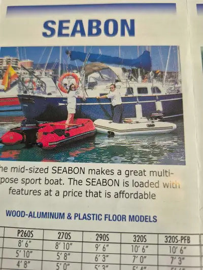 Zebec seabon 320s withh self bailing. transom wheels, 2 bench seats, storage bag(only 122 pounds), c...