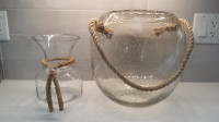 TWO PLANT TERRARIUMS  WITH ROPE DETAIL