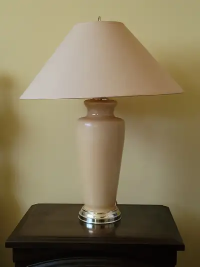 Beige Glass Lamp - 24"H with 20" Dia. Shade $25 Call 905-935-0757