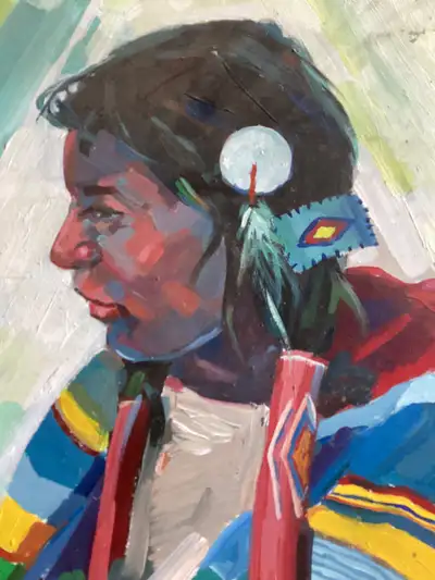 Original painting signed by Van Horn. The painting features a person in traditional clothing. It's a...