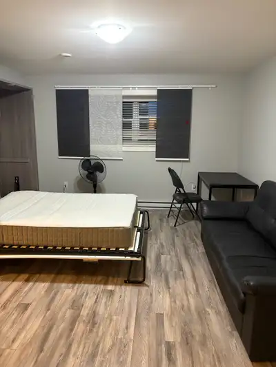 $1000 a month plus utilities. Private entrance basement room for rent with bathroom attached to room...