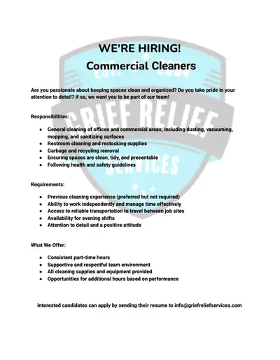 We’re looking for a local, reliable and detail-oriented Part-Time Cleaners to join our team starting...
