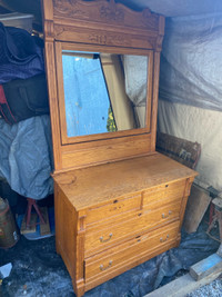 Oak Dresser ash vintage antique drawers has bevel mirror