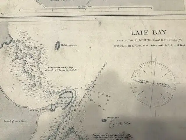 * Large paper map Hawaiian Islands, Oahu Harbours, 1891, Hawaii in Arts & Collectibles in City of Toronto - Image 7