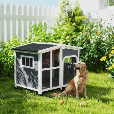 Wooden Dog House, Raised Pet Kennel, View more