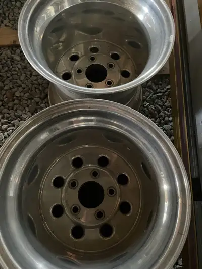 I have a set of 15X14 weld rims. Off set is 4 1/2. Bolt pattern is 5X5 Check out my other Ads