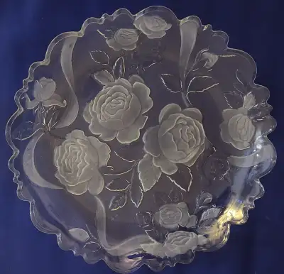 FREE:   large clear glass rose-print plate, View more