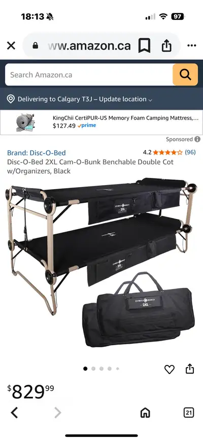 Get ready for your next adventure with this Disc-O-Bed 2XL Cam-O-Bunk Benchable Double Cot with Orga...