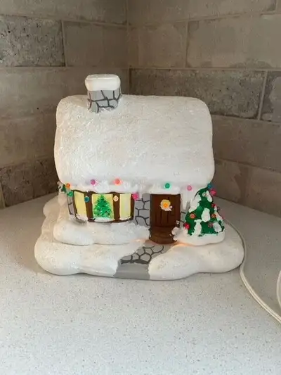 Ceramic Christmas House Vintage with Sparkly snow, View more