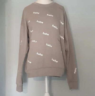 SR taupe "babe" metallic printed sweatshirt Size Medium, View more