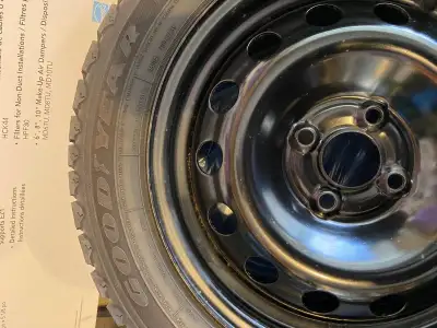 Hello, Selling a barely used set of 185/60/R15 GoodYear tires on 15 in steel wheels from Toyota Yari...