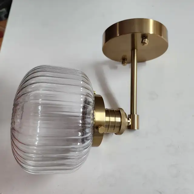 Vintage Solid Brass Wall Sconce with Hand-Blown Glass Shade in Indoor Lighting & Fans in Ottawa - Image 5