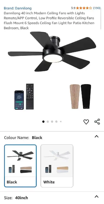 Brand new in box, never installed or used. Low Profile Reversible Ceiling Fan Flush Mount 6 Speed Fa...
