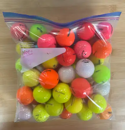 GOLF BALLS, MIXED COLOURS, USED, BAG OF 50 BALLS, GOOD COND.!, View more