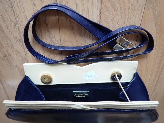 Navy leather with cream frame evening clutch by Jacques, Italy in Other in Calgary - Image 3
