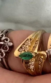 Beautiful real Emerald ring with diamonds and a unique band!, View more