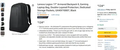 I'm offering a used but well maintained Lenovo Legion 17" Armored Backpack II (Black). This gaming l...