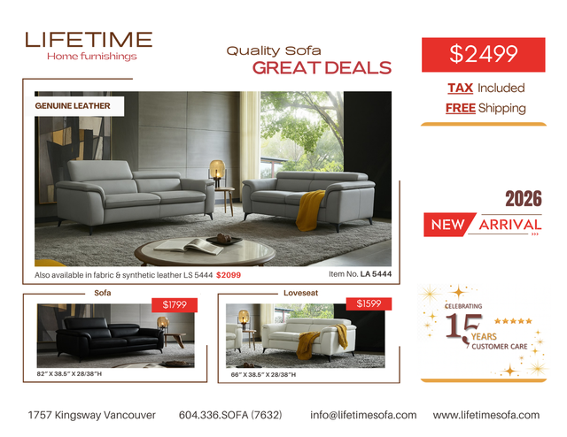 Genuine Real Leather Sofa and Loveseat with Adjustable Headrests in Couches & Futons in Vancouver - Image 2