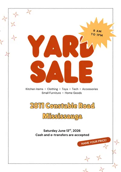 Yard sale - June 13th from 8 am to 1 pm, View more