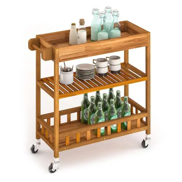 3 Tier Large Solid Acacia Kitchen Cart, Golden Teak in Hutches & Display Cabinets in City of Toronto - Image 6