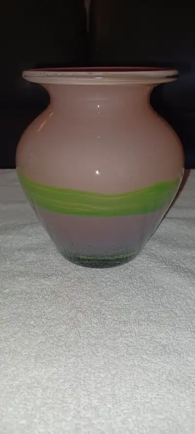 Hand Blown Art Glass Vase Pink Green Purple 6" Tall, View more
