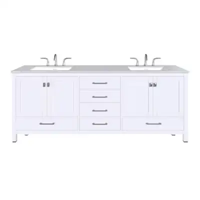 BRAND NEW 84” White Double Sink Bath Vanity with Carrara Quartz, View more