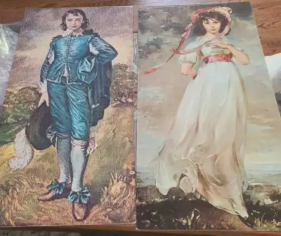 Vintage Poster prints of Famous Victorian pictures. 'Pinkie By Lawrence' and 'Blue Boy'. 24" tall By...