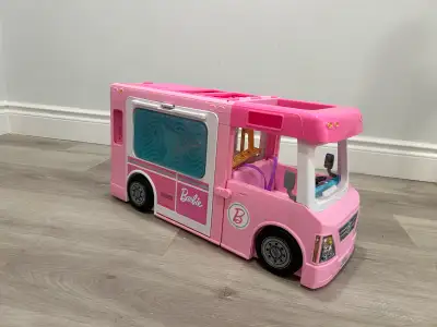 Amazing Barbie camper van with boat, picnic table, shower/bathroom, oven and fridge. Clean. Smoke fr...