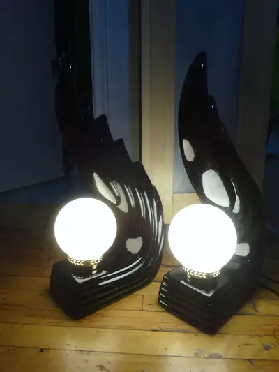 Paire de lampes MCM Art Déco ailes ou vagues, View more