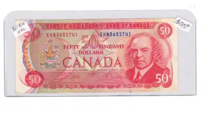 The 1975 Bank of Canada $50 bill (BC-51b) features a portrait of William Lyon Mackenzie King on the...