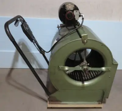 Furnace air circulating fan made by DELHI INDUSTRIES model G12, was repurposed and built as shop flo...