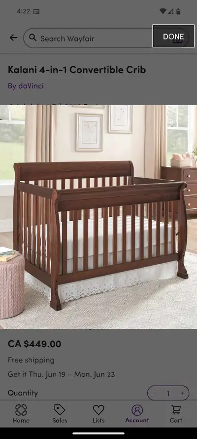 Kalani 4-in-1 Crib (rails for converting to toddler bed not included) in espresso. Crib is brand new...