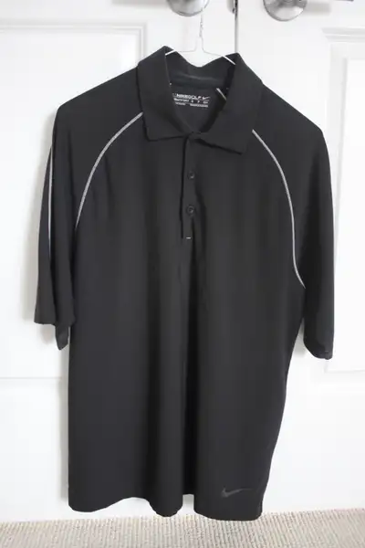 Two golf shirts. $20 each. NIKE Dri-Fit. Black. Size Small (fits like Medium). FootJoy. Royal blue....