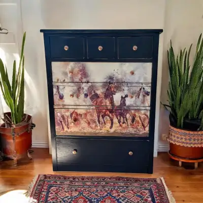 Vintage Dresser with Beautiful Horses, View more