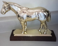 Vintage Brass Horse Statue/ Figurine on Wooden Base