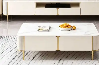 Brand New Beige Fluted Marble Coffee Tables, View more