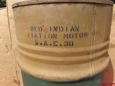 Vintage Red Indian Aviation Oil Barrel Can, View more