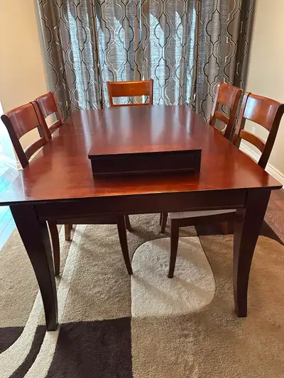 Wood Dining Room Table 42”w x70”l x 30” h + leaf 42”x18”, View more