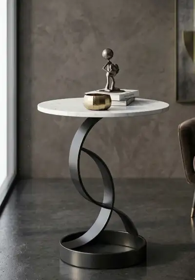 Elegance in Motion: Round Faux-Marble Wood Side Table with Infin, View more