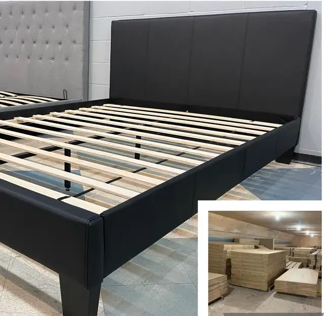 BNIB Plain black leather platform bed all sizes available  in Beds & Mattresses in Chilliwack - Image 2